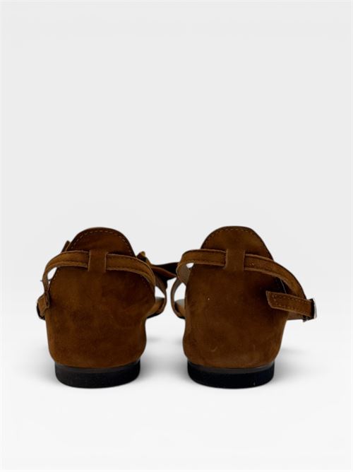 Sandali flat con applicazione floreale in suede IL LACCIO | G10CAMOSCIOBRANDY